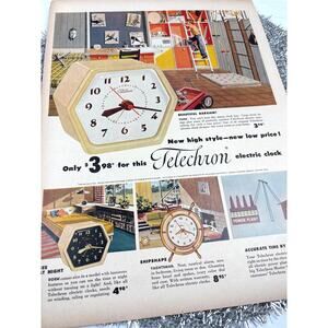 VTG 1953 Original Magazine Ad Print Ad Telechron Electric Clocks Kitchen Decor